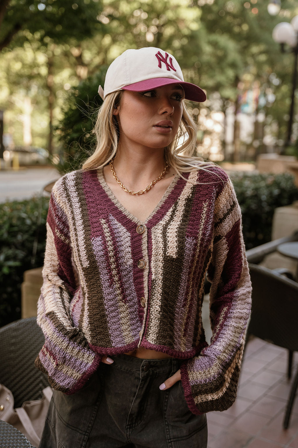 Soraya Purple Multi Knit Cardigan - front top view