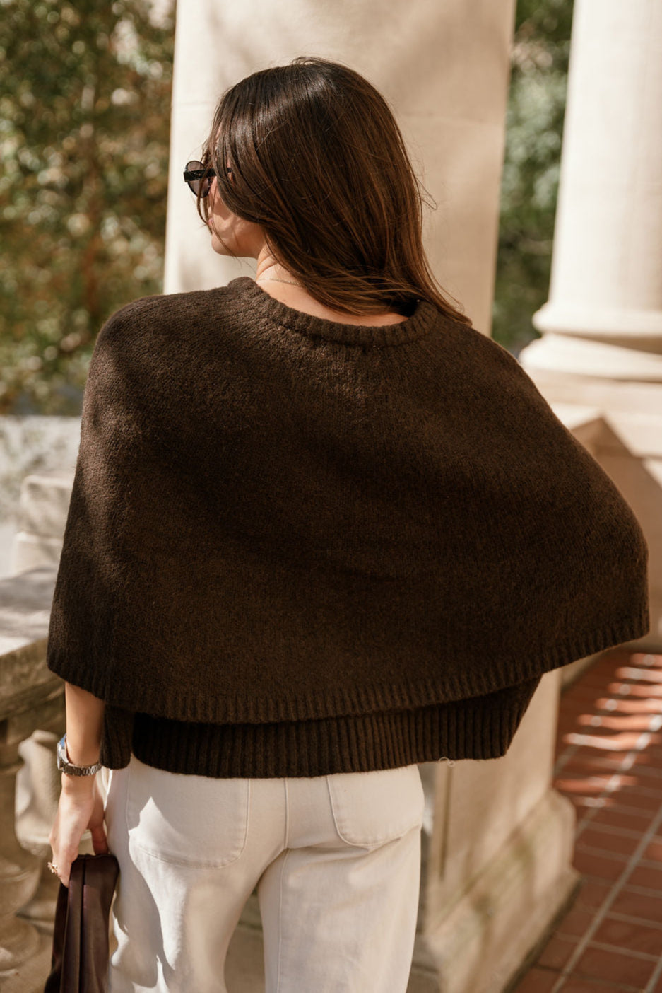 Freya Dark Brown Knit Cape Cardigan- full back view