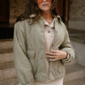 Brynn Light Olive Button-Up Jacket- front view
