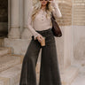 Julietta Taupe Eyelet Flare Sleeves Top- full body view