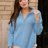 Ellie Blue Quarter Zip-Up Sweater- front view