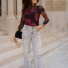 Romina Fuchsia Multi Floral Mesh Top- full body view