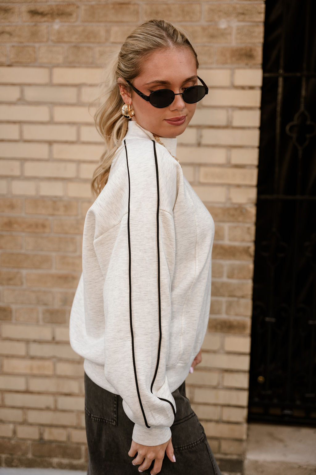 Murphy Heather Grey & Black Sweatshirt- side view
