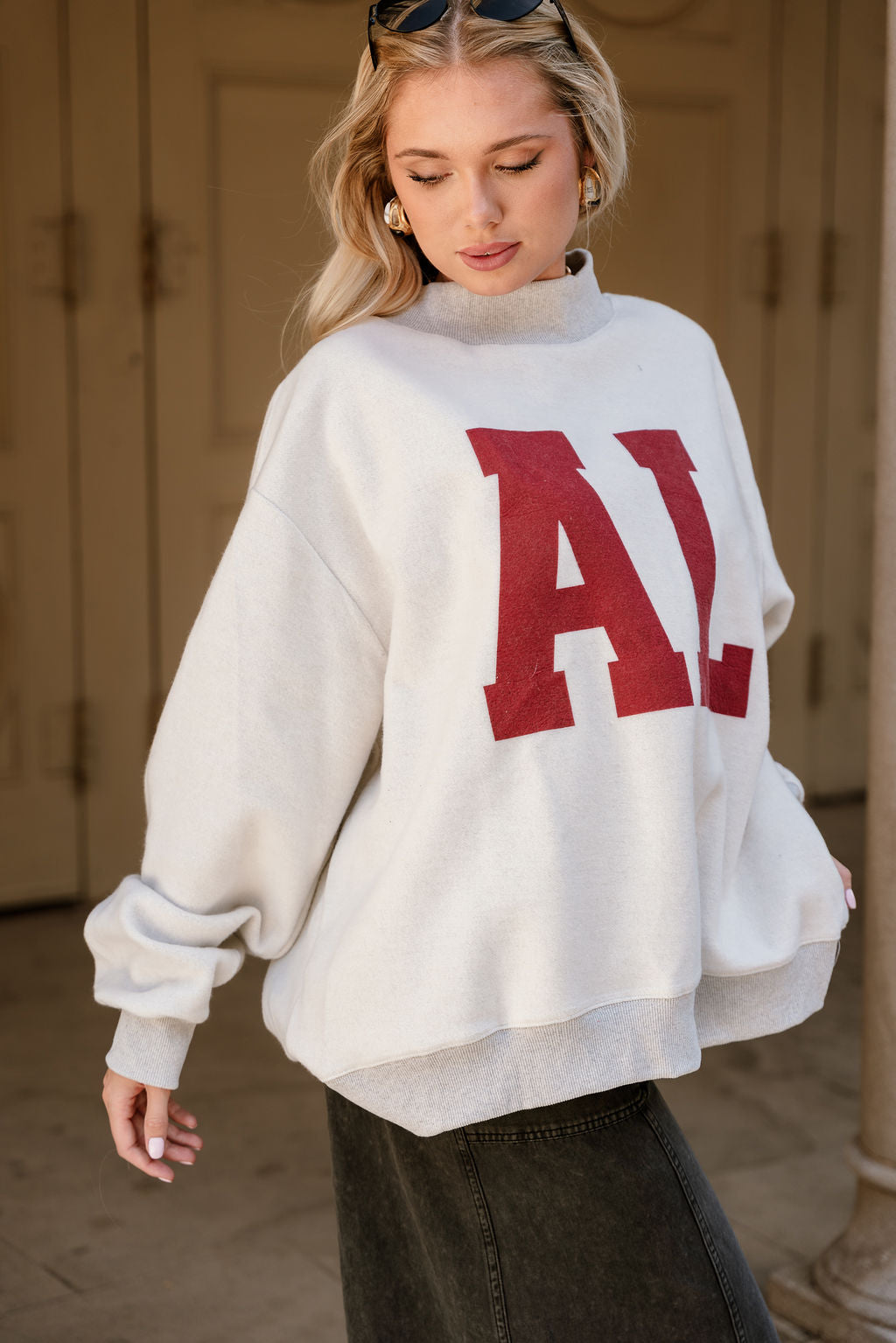 Alabama Reversible Mock Neck Sweatshirt- frontal side view