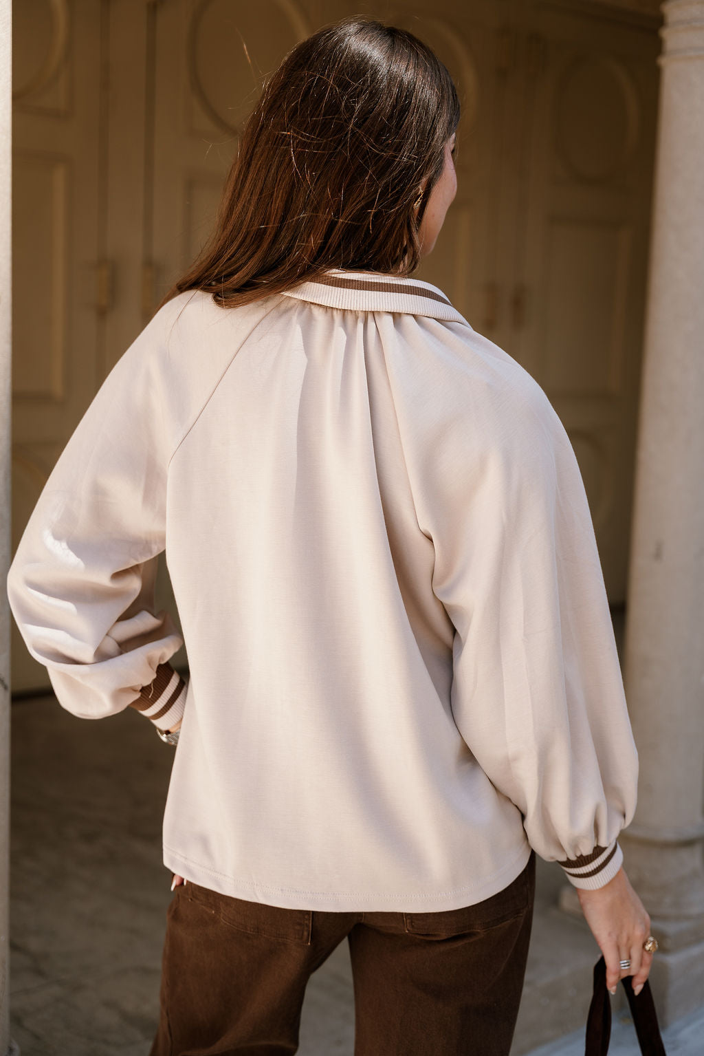 Dalia Beige Quarter Zip-Up Top- back view