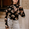 Destiny Black & Taupe Floral Smocked Top- front view