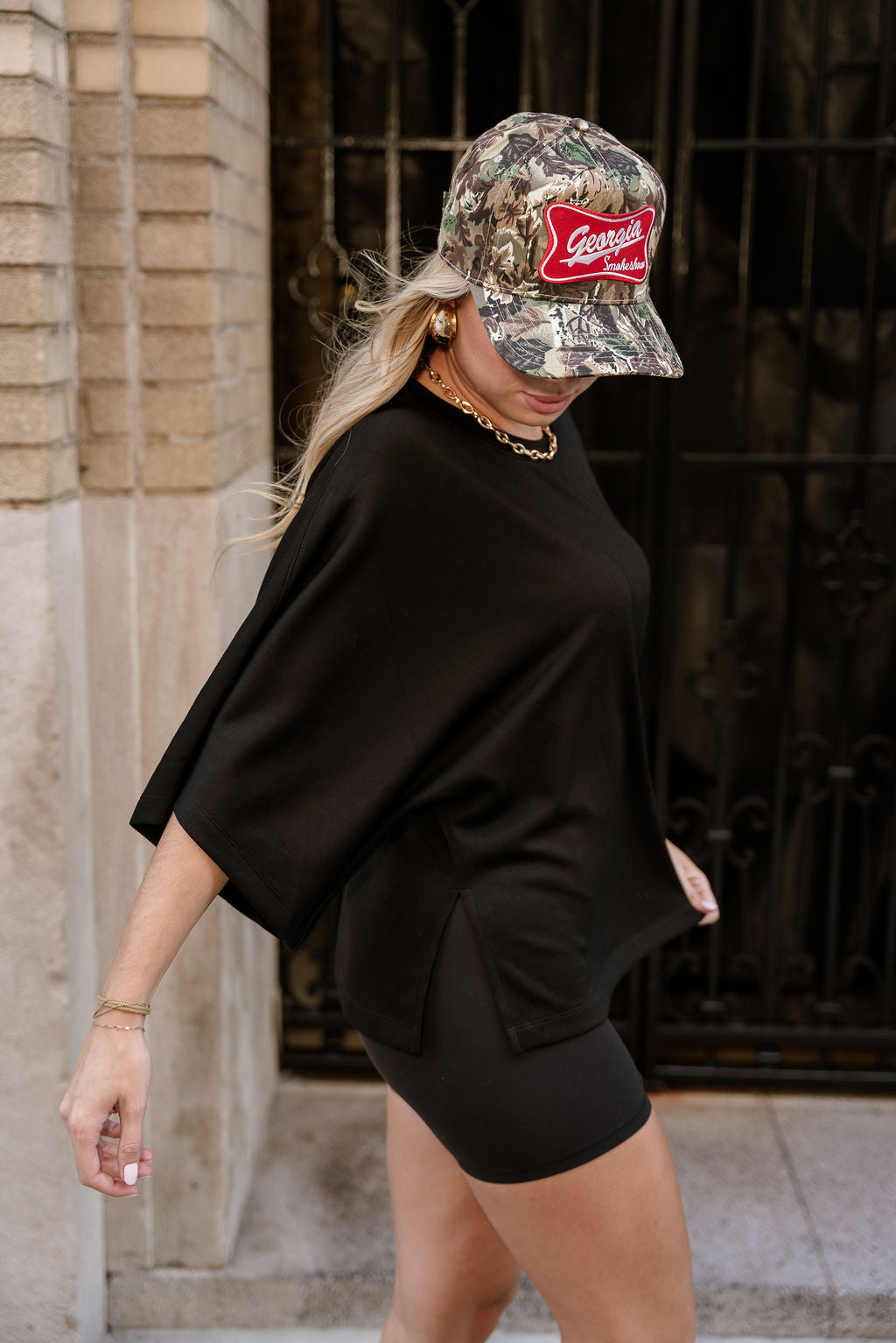 Aviana Black Short Sleeve Top- side view