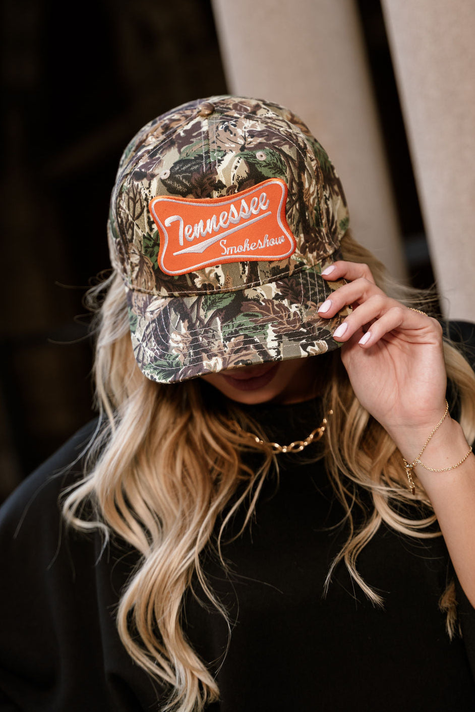 Tennessee Smokeshow Camo Trucker Hat - close up front view
