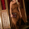 Giana Brown Satin Maxi Dress- full body view