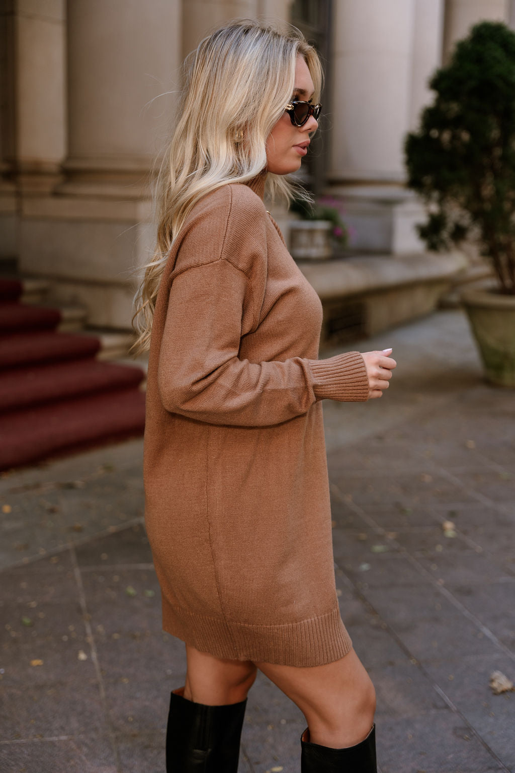 Harlow Light Brown Sweater Dress- side view