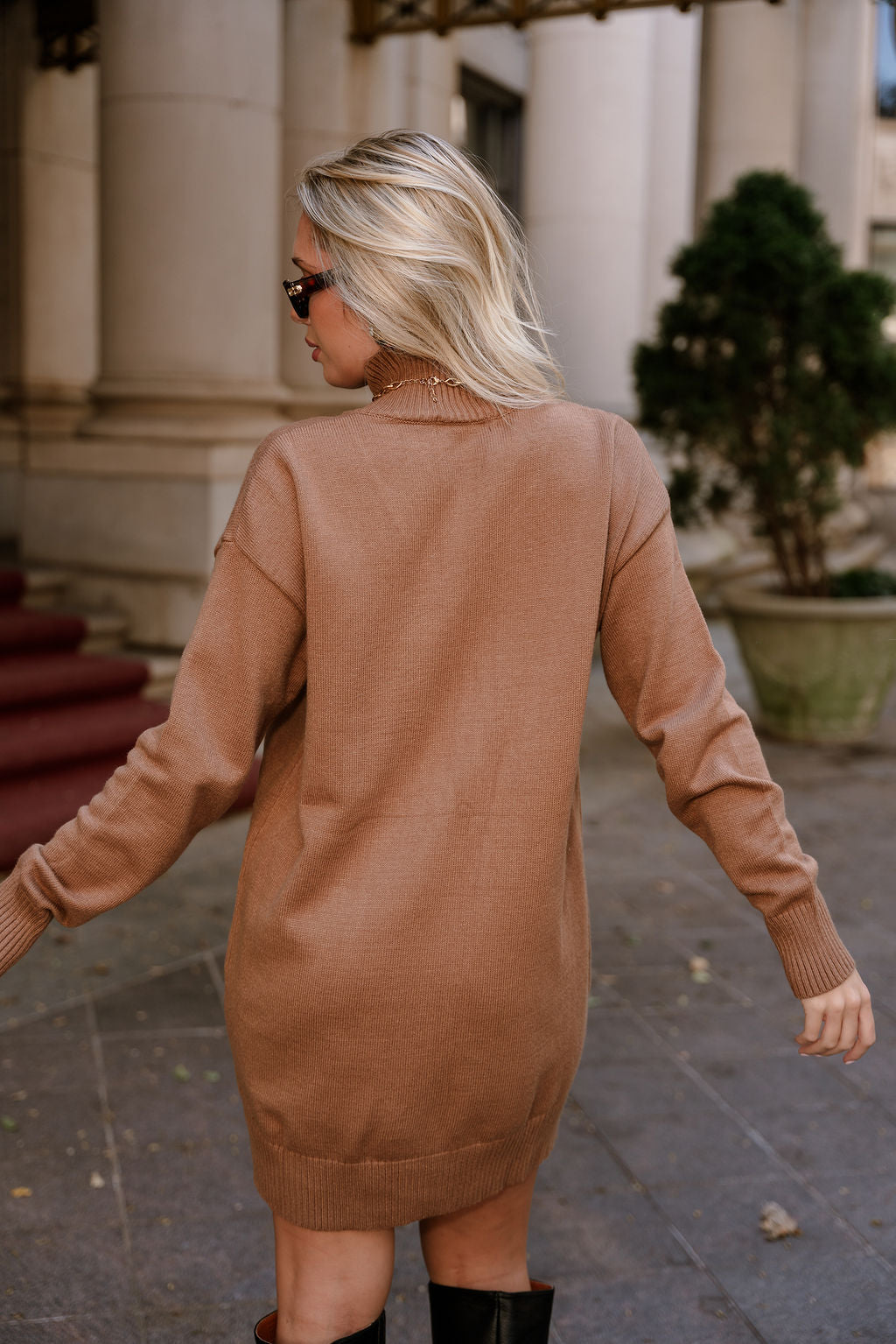Harlow Light Brown Sweater Dress- back view