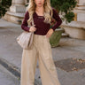Leona Burgundy & Gold Chain Sweater- full body view