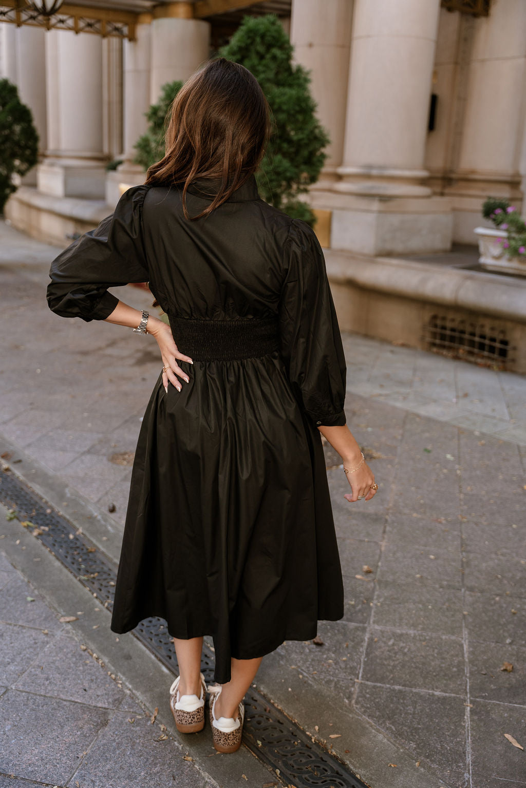 Aleena Black & Gold Zip-Up Midi Dress- back view