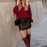 Alicia Deep Red Back Bow Sweater- full body view