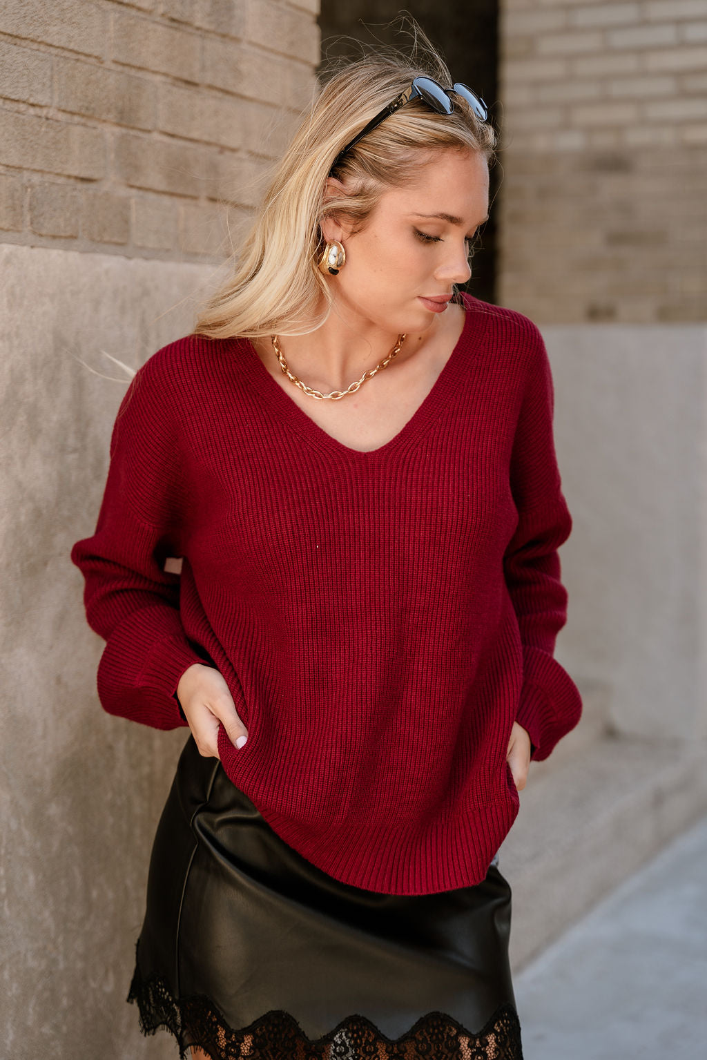 Alicia Deep Red Back Bow Sweater- top view