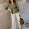 Palmer Olive Green Eyelet Zip-Up Top- full body view