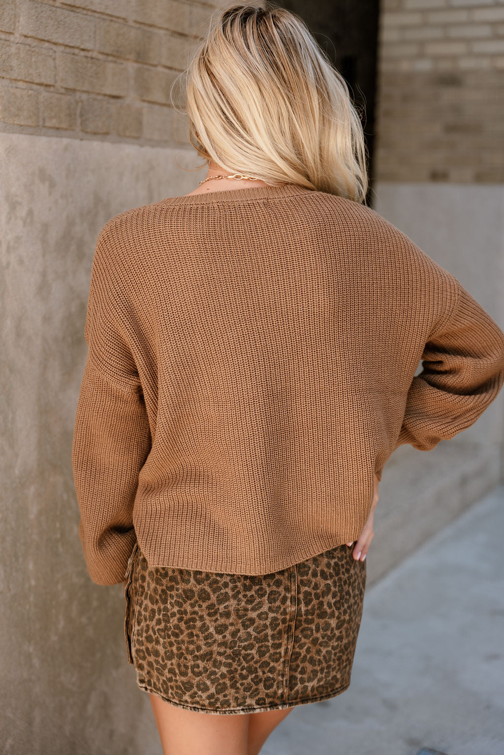Adeline Brown Knit Chest Pocket Sweater- back top view