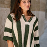 Rosa Green & White Stripe Knit Sweater- front view