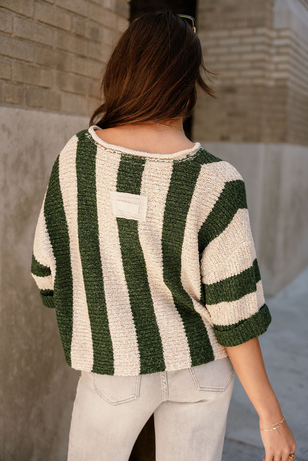 Rosa Green & White Stripe Knit Sweater- back view