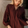 Leia Maroon Pleated Long Sleeve Top- close up top view