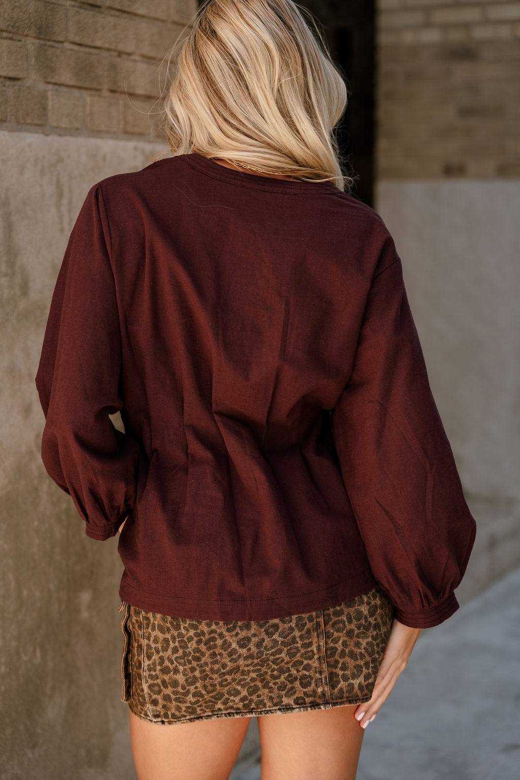 Leia Maroon Pleated Long Sleeve Top- back view