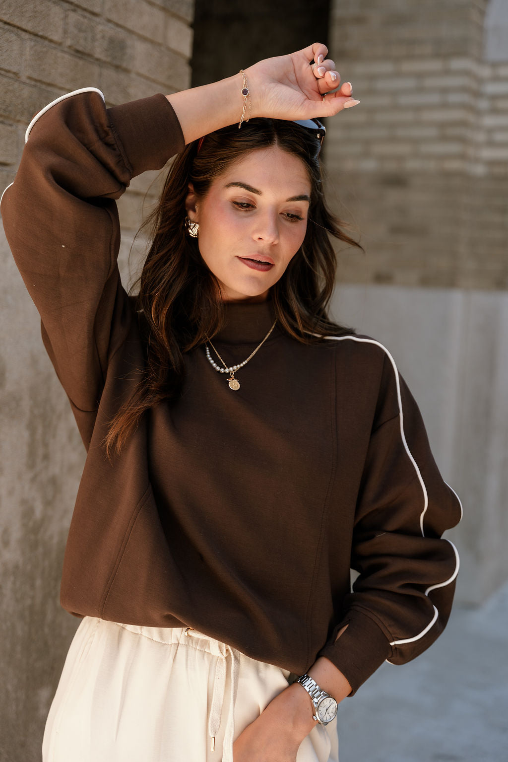 Murphy Espresso Brown & Cream Sweatshirt- top view