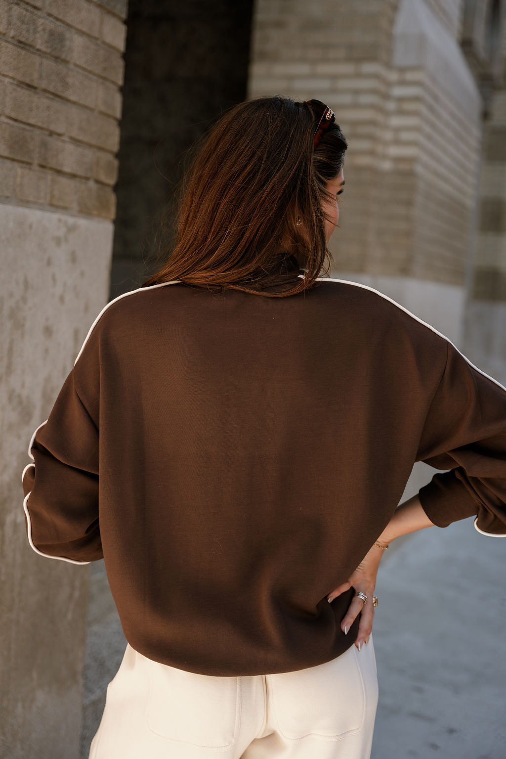 Murphy Espresso Brown & Cream Sweatshirt- back view