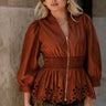 Palmer Rust Eyelet Zip-Up Top- close up top view