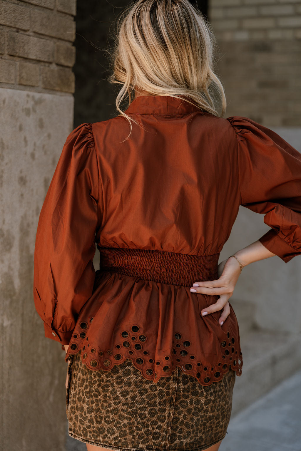 Palmer Rust Eyelet Zip-Up Top- back view