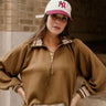 Dalia Olive Quarter Zip-Up Top - front view