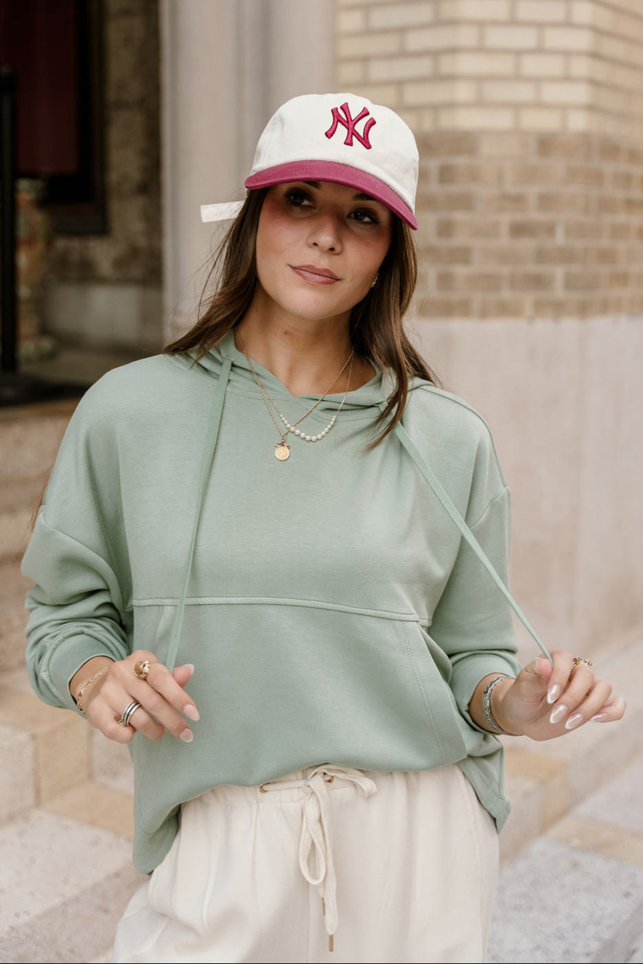 Emilia Light Sage Hoodie Sweatshirt- top view