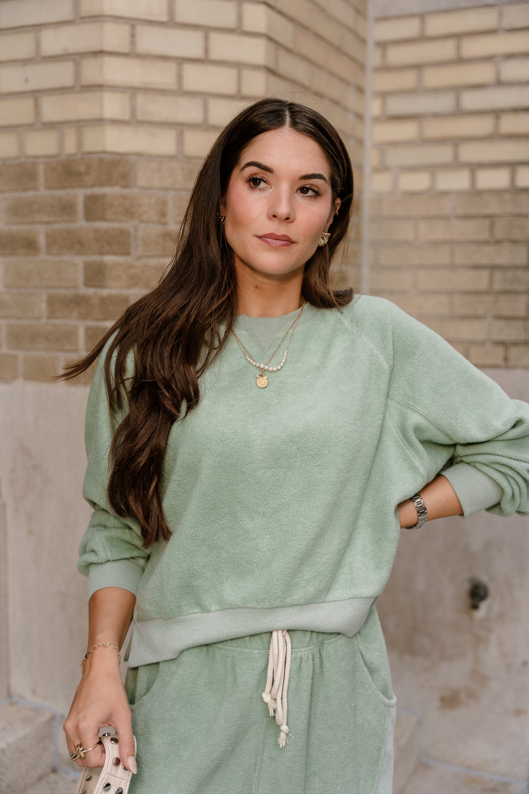 Journey Light Sage Long Sleeve Sweatshirt- front view