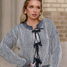 Jaclyn Navy Striped Tie-Front Sweater - front view
