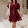 Jana Burgundy Eyelet Zip-Up Mini Dress - full body front view