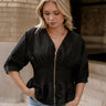 Brittany Black Zip-Up Flare Top - front view