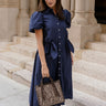 Lara Navy Short Sleeve Midi Dress - full body front view