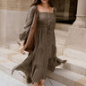 Lenora Olive Tiered Long Sleeve Midi Dress - full body front view