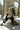 Phoebe Grey Striped Zip-Front Sweater - front sitting view