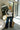 Phoebe Grey Striped Zip-Front Sweater - full body front view