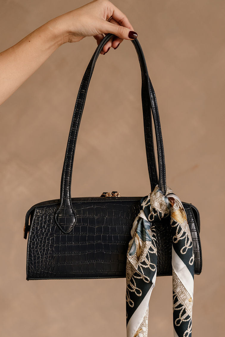 Nessa Navy Crocodile Purse -  close up front view