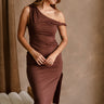 Layla Brown One-Shoulder Midi Dress- front view