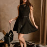 Emily Black Belt Flare Mini Dress- full body view