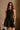 Emily Black Belt Flare Mini Dress- close up front view