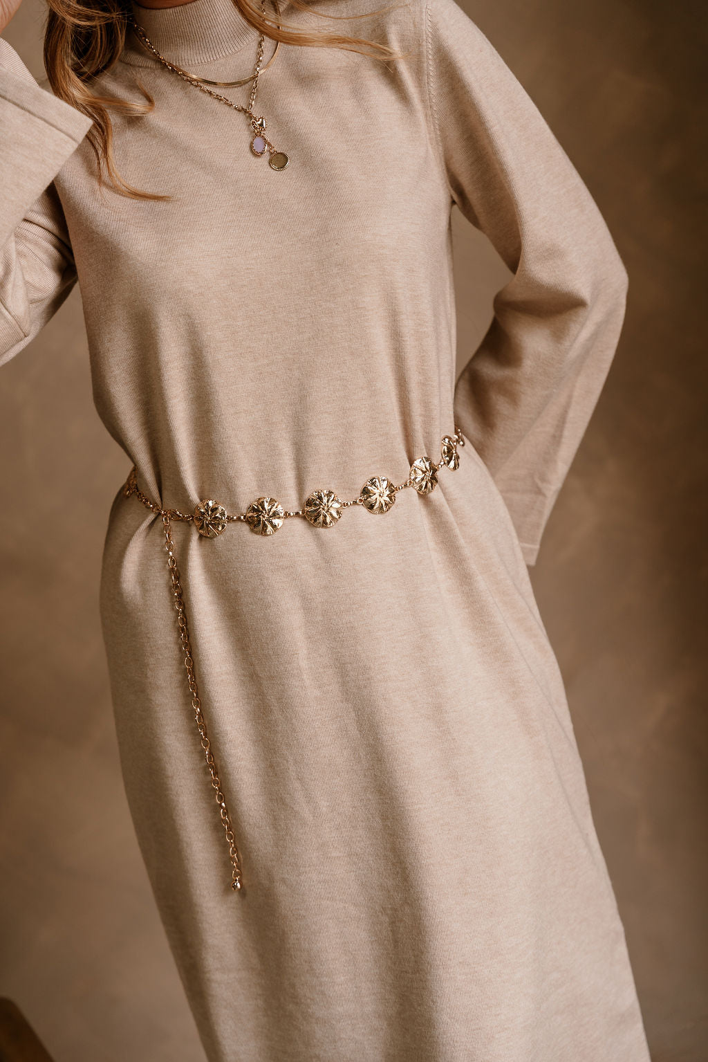 Ophelia Gold Medallion Chain Link Belt - front view