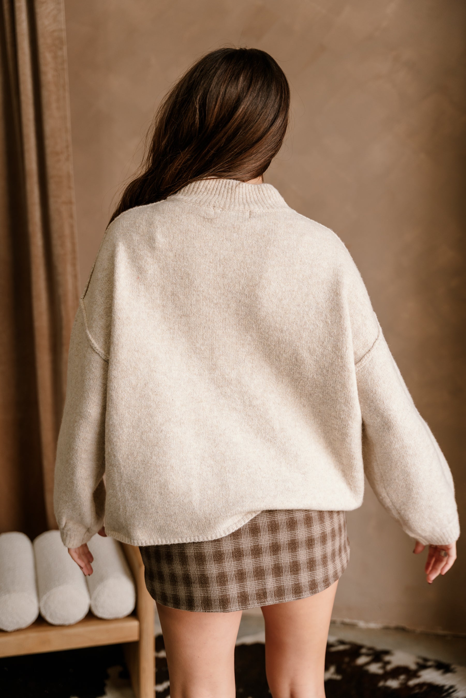 Azlynn Oatmeal Button-Up Knit Cardigan- back view