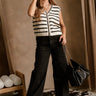 Brynn White & Black Stripe Button-Up Vest- full body view