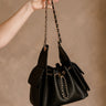 Willow Black Faux Leather Drawstring Purse - front view