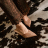 Morley Camel Suede Embellished Mule- full body frontal side view
