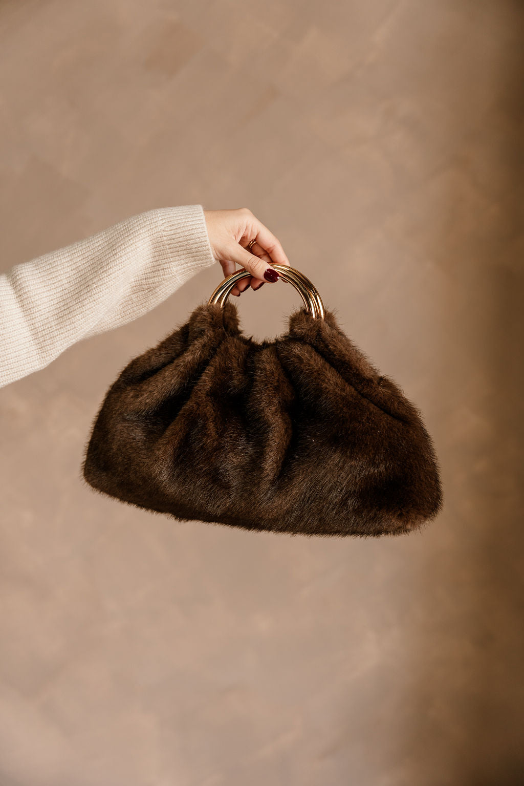 Keala Brown Faux Fur Purse - front view