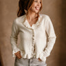 Noelle Off White Ruffle Knit Cardigan- front view